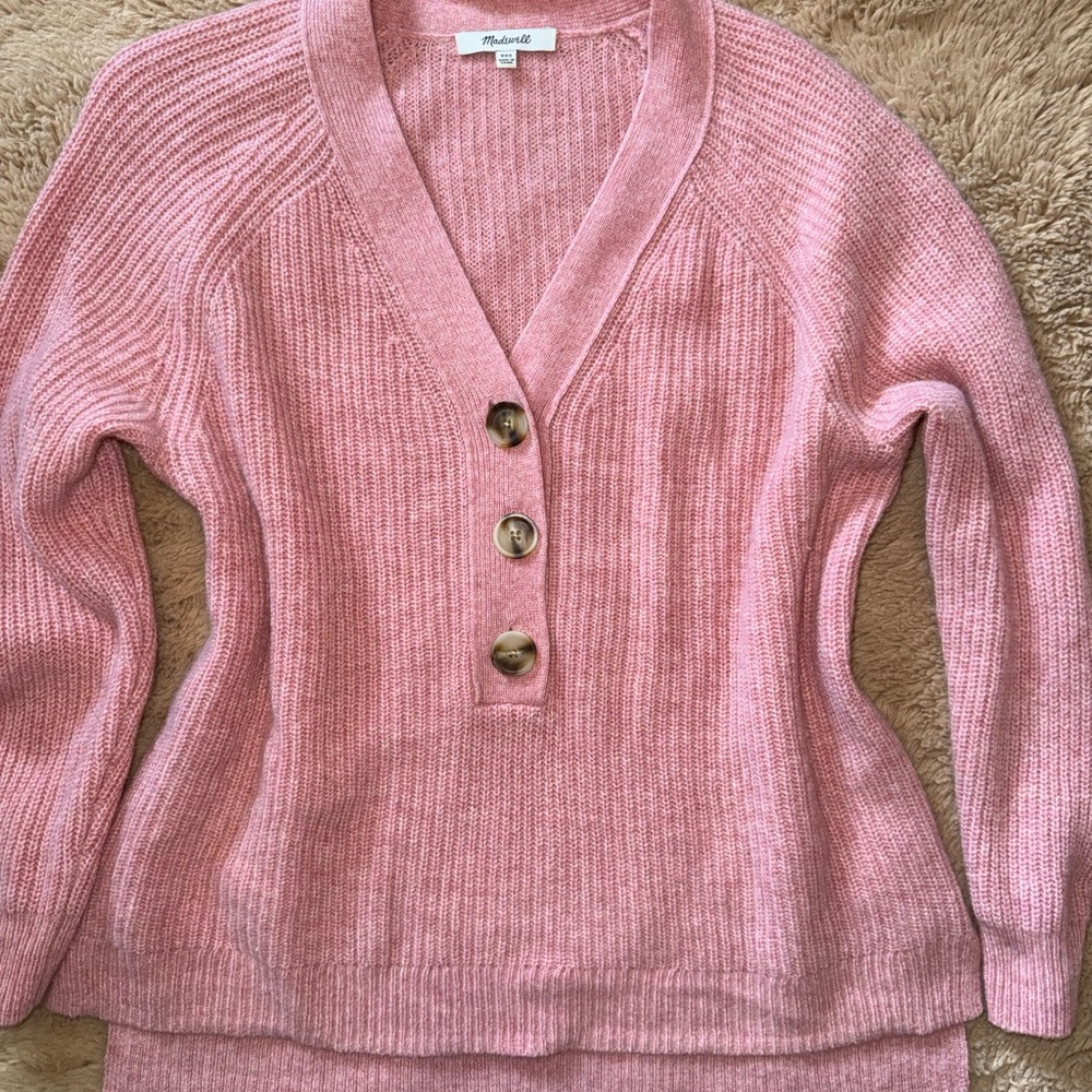 Madewell Dusty Pink V-Neck Button Knit Sweater